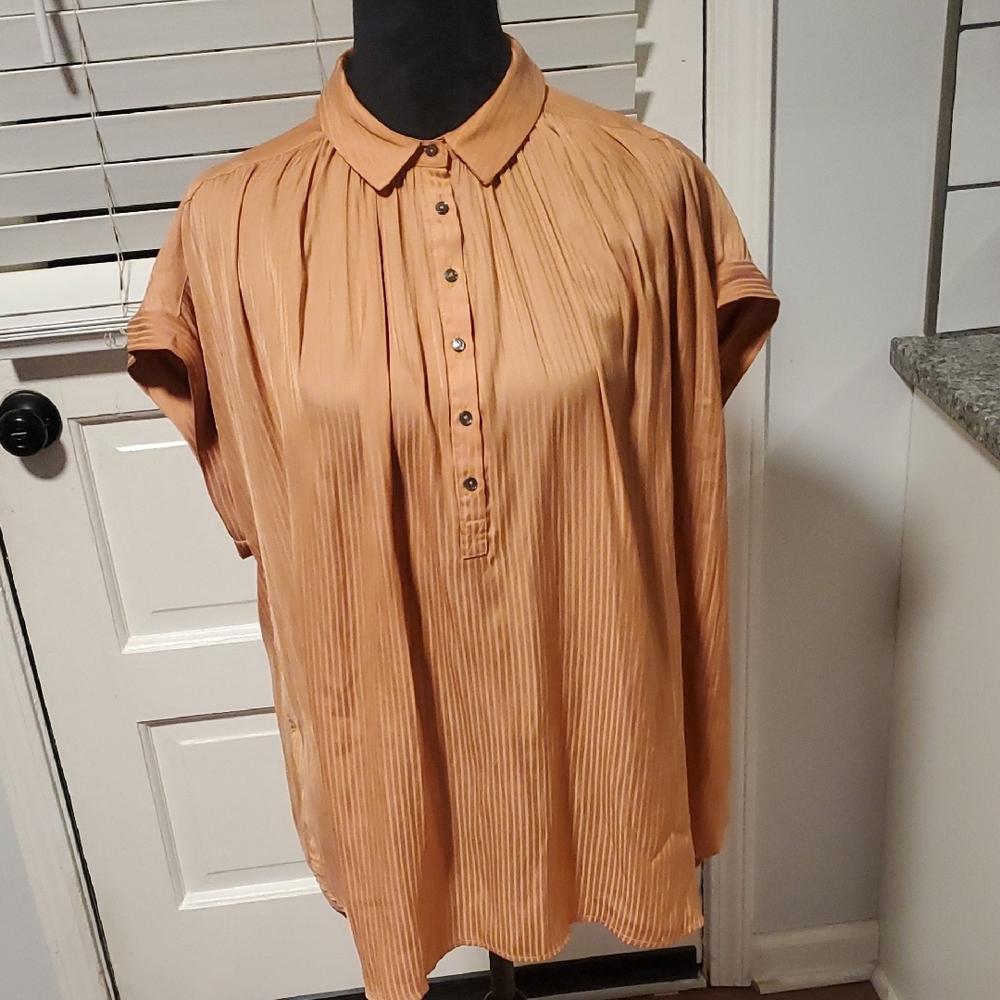By Together Orange Pleated  Blouse